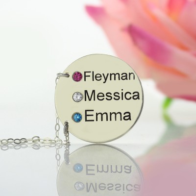 Disc Necklace With Names Birthstones Silver - The Handmade ™