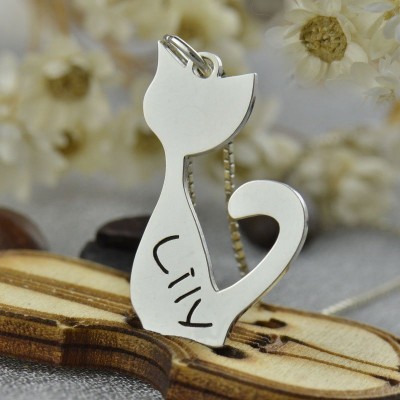 Cat Name Charm Necklace in Silver - The Handmade ™
