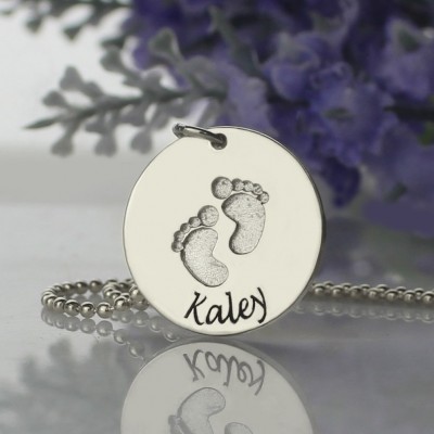 Memory Baby Footprints Name Necklace Silver - The Handmade ™