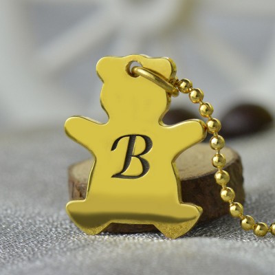 Cute Teddy Bear Initial Charm Necklace Gold - The Handmade ™