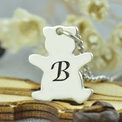 Teddy Bear Initial Necklace Silver - The Handmade ™