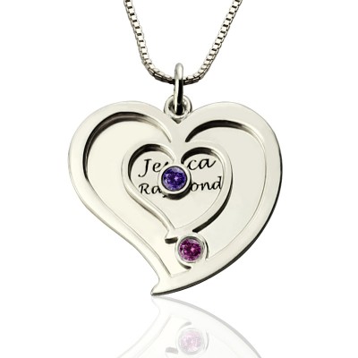 Couples Birthstone Heart Name Necklace - The Handmade ™