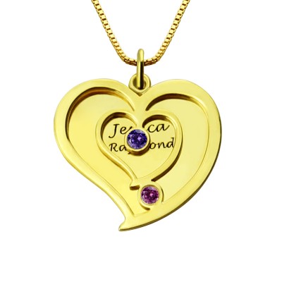 His Her Birthstone Heart Name Necklace Gold - The Handmade ™