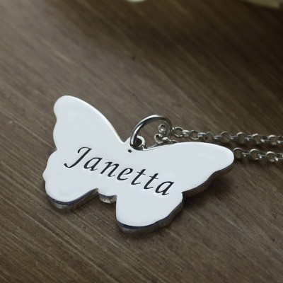 Charming Butterfly Pendant Name Necklace Silver - The Handmade ™
