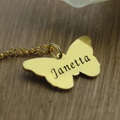 Charming Butterfly Pendant Emgraved Name Gold - The Handmade ™