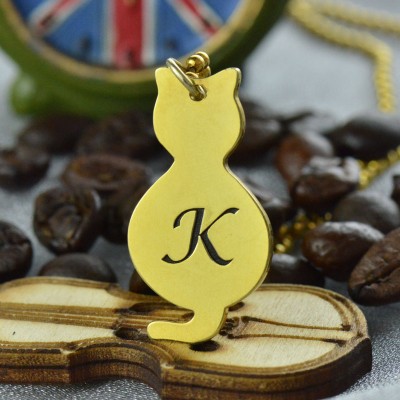 Gold Over Cat Initial Pendant Necklace - The Handmade ™