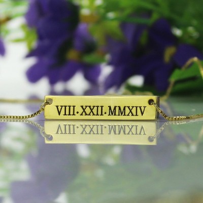 Roman Numeral Bar Necklace Gold - The Handmade ™
