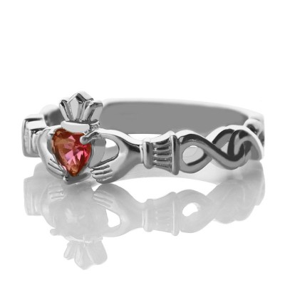 Ladies Claddagh Rings With Birthstone Name White - The Handmade ™