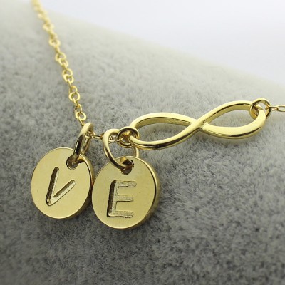Infinity Necklace With Disc Initial Charm Gold - The Handmade ™