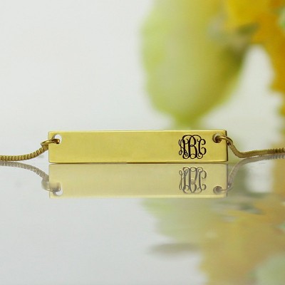 Gold Initial Bar Necklace Monogram - The Handmade ™