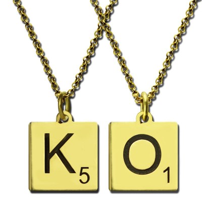 Engraved Scrabble Initial Letter Necklace Gold - The Handmade ™