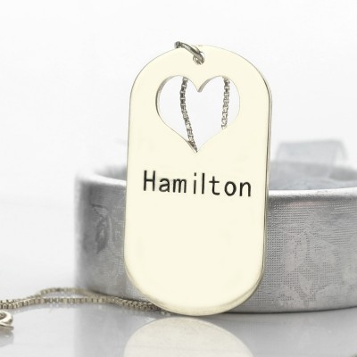 Couples Name Dog Tag Necklace Set with Cut Out Heart - The Handmade ™