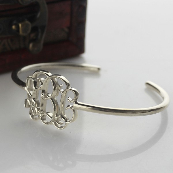Celebrity Monogrammed Initial Bangle Bracelet Silver - The Handmade ™