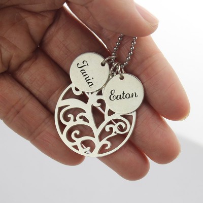 Family Tree Necklace with Name Charm Silver - The Handmade ™