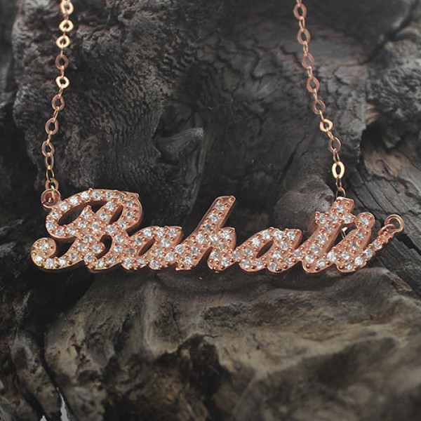 Rose Gold Full Birthstone Carrie Name Necklace - The Handmade ™