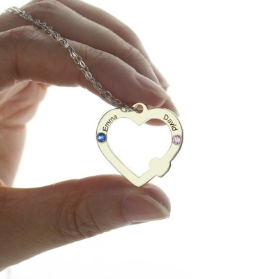 Double Name Open Heart Necklace with Birthstone Silver - The Handmade ™