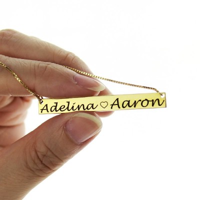 Gold Bar Necklace Engraved Double Name - The Handmade ™