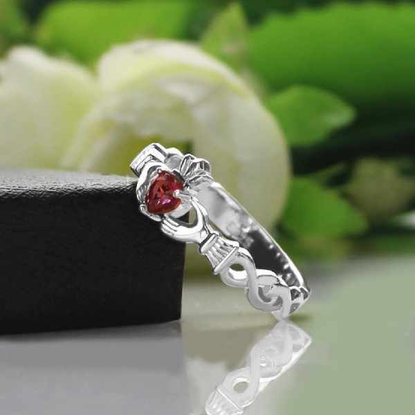 Ladies Claddagh Rings With Birthstone Name White - The Handmade ™