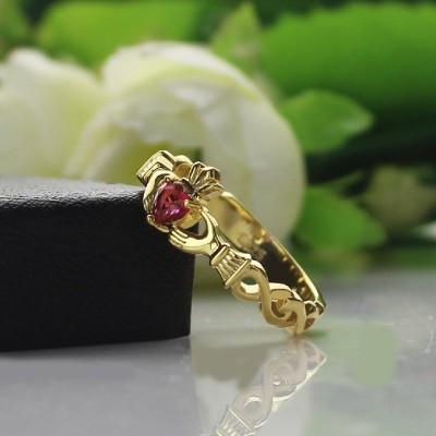 Ladies Modern Claddagh Rings With Birthstone Name Gold - The Handmade ™