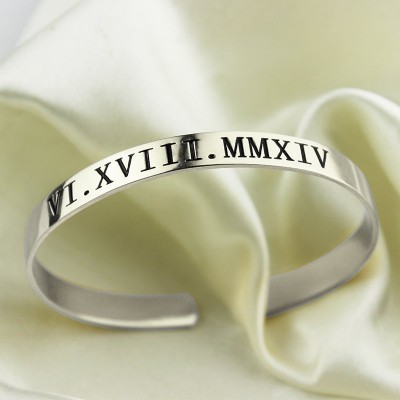 Roman Numeral Date Cuff Bracelet Silver - The Handmade ™