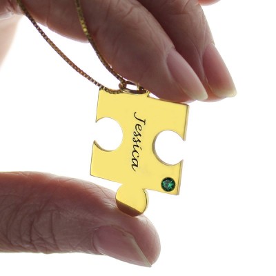 Matching Puzzle Necklace for Couple With Name Birthstone Gold Plate - The Handmade ™