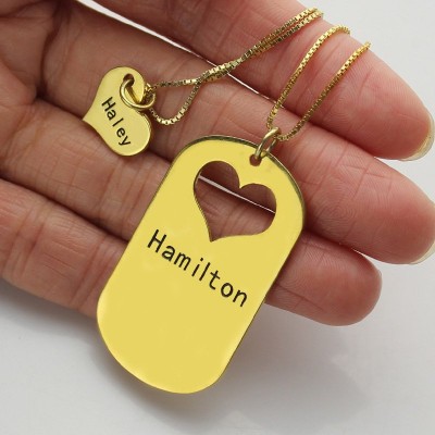 Matching Heart Couples Name Dog Tag Necklaces - The Handmade ™