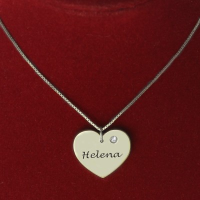 Silver Simple Heart Name Necklace with Birthstone - The Handmade ™