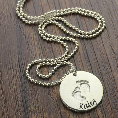 Memory Baby Footprints Name Necklace Silver - The Handmade ™