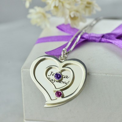 Couples Birthstone Heart Name Necklace - The Handmade ™
