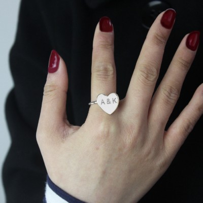 Engraved Sweetheart Ring with Double Initials Silver - The Handmade ™