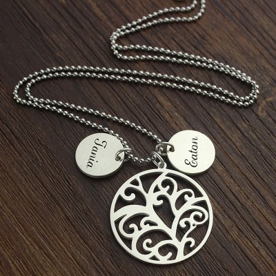 Family Tree Necklace with Name Charm Silver - The Handmade ™