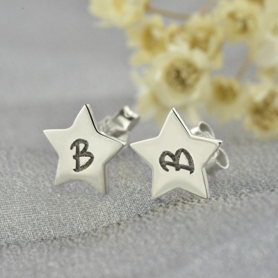 Personalised Star Stud Initial Earrings In Silver - The Handmade ™