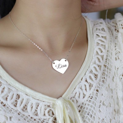 Stamped Name Heart Love Necklaces Silver - The Handmade ™