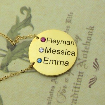 Disc Birthstone Family Names Necklace in Gold - The Handmade ™