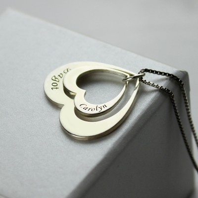 Double Heart Pendant With Names For Her Silver - The Handmade ™