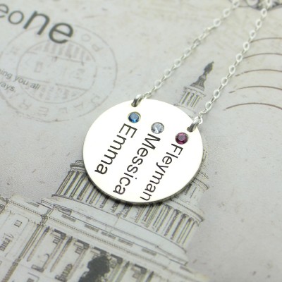 Disc Necklace With Names Birthstones Silver - The Handmade ™