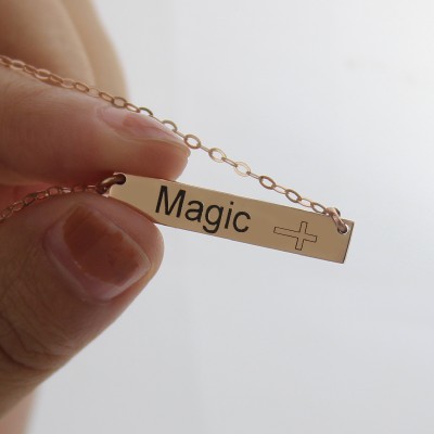 Engraved Name Bar Necklace with Icons Rose Gold - The Handmade ™