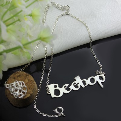 White Gold Beetle font Letter Name Necklace - The Handmade ™
