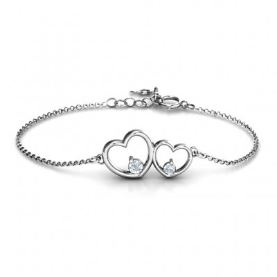 Silver Double Heart With Two Stones Bracelet - The Handmade ™