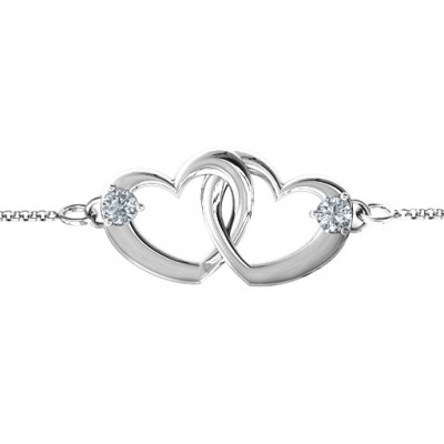 Silver Interlocking Heart Promise Bracelet with Two Stones - The Handmade ™