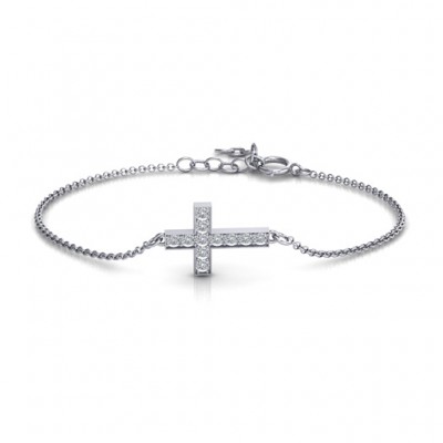 Silver Shimmering Cross Bracelet With Cubic Zirconia Accent Stones - The Handmade ™