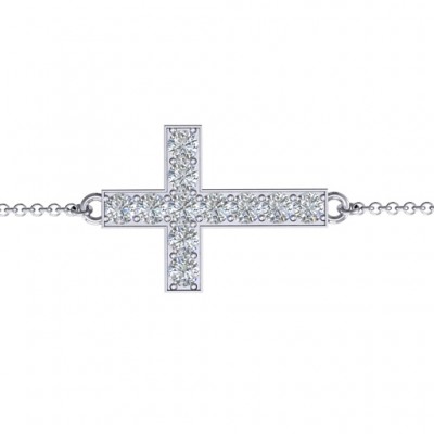 Silver Shimmering Cross Bracelet With Cubic Zirconia Accent Stones - The Handmade ™