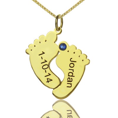 Birthstone Memory Baby Feet Charms with Date Name Gold - The Handmade ™