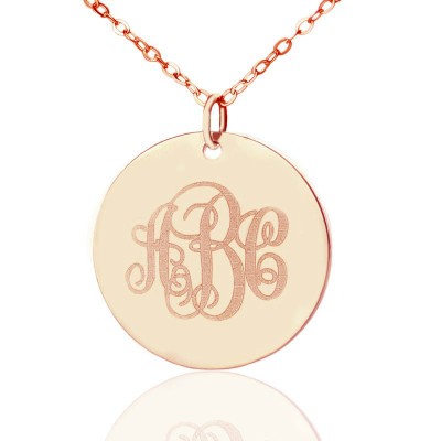 Rose Gold Vine Font Disc Engraved Monogram Necklace - The Handmade ™