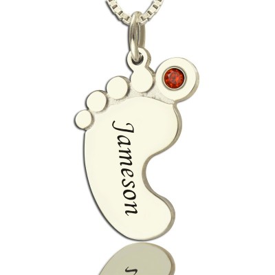 Mothers Baby Feet Necklace with birthstone Name - The Handmade ™