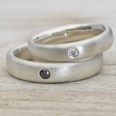 Frosted Silver Diamond Wedding Rings - The Handmade ™