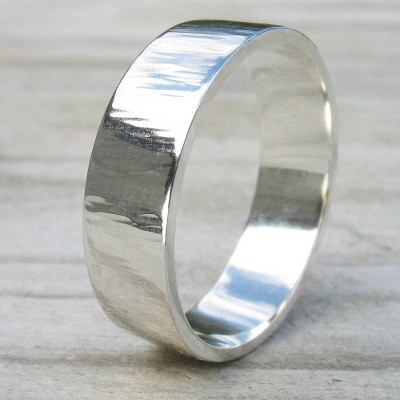 Hammered Silver Ring With Tree Bark Finish - The Handmade ™