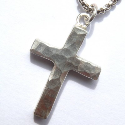 Chunky Hammered Silver Cross Necklace - The Handmade ™