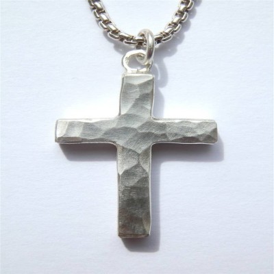 Chunky Hammered Silver Cross Necklace - The Handmade ™