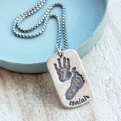 Dog Tag With Baby Prints And Birth Info Necklace - Two Pendants - The Handmade ™